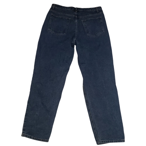 Pretty Little Thing Mom High Rise Jeans Sz 10 Dark Wash Distressed Ripped Denim - Picture 2 of 12